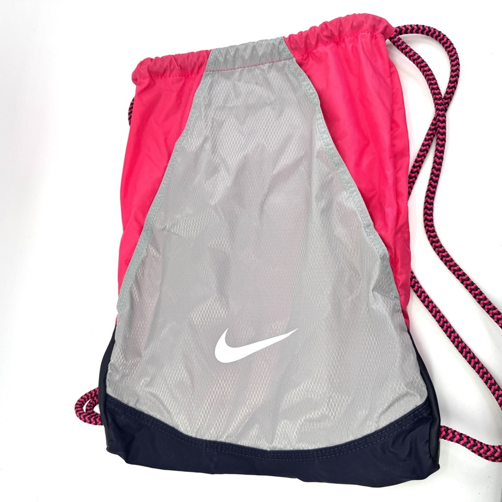Nike Drawstring Colorblock Bag Pink Gray Navy Lightweight Nylon